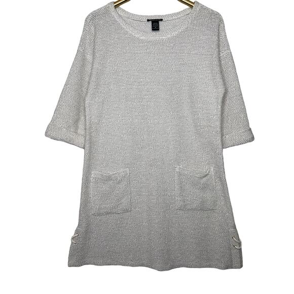 Robert Lewis Size Medium Ivory Chunky Knit Swim Cover Dress Beach Lace Up Sides - Picture 7 of 8